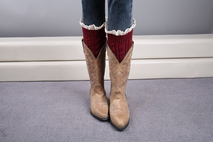 Womens Lace Trim Knit Boot Cuffs Crochet Thermal Short Leg Warmer Boot Toppers